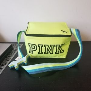 NWT Victorias Secret Pink Neon Yellow Insulated Cooler with Key chain.